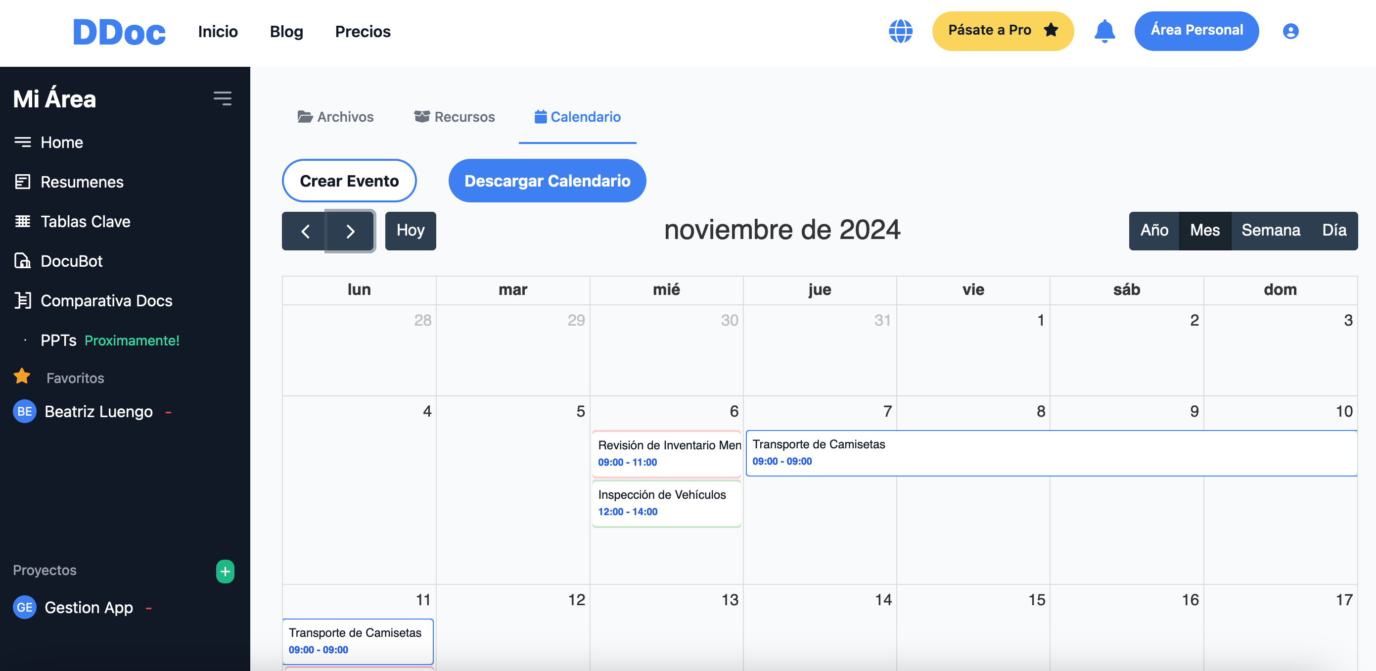 gestor documental con ia - area de gestion de calendario